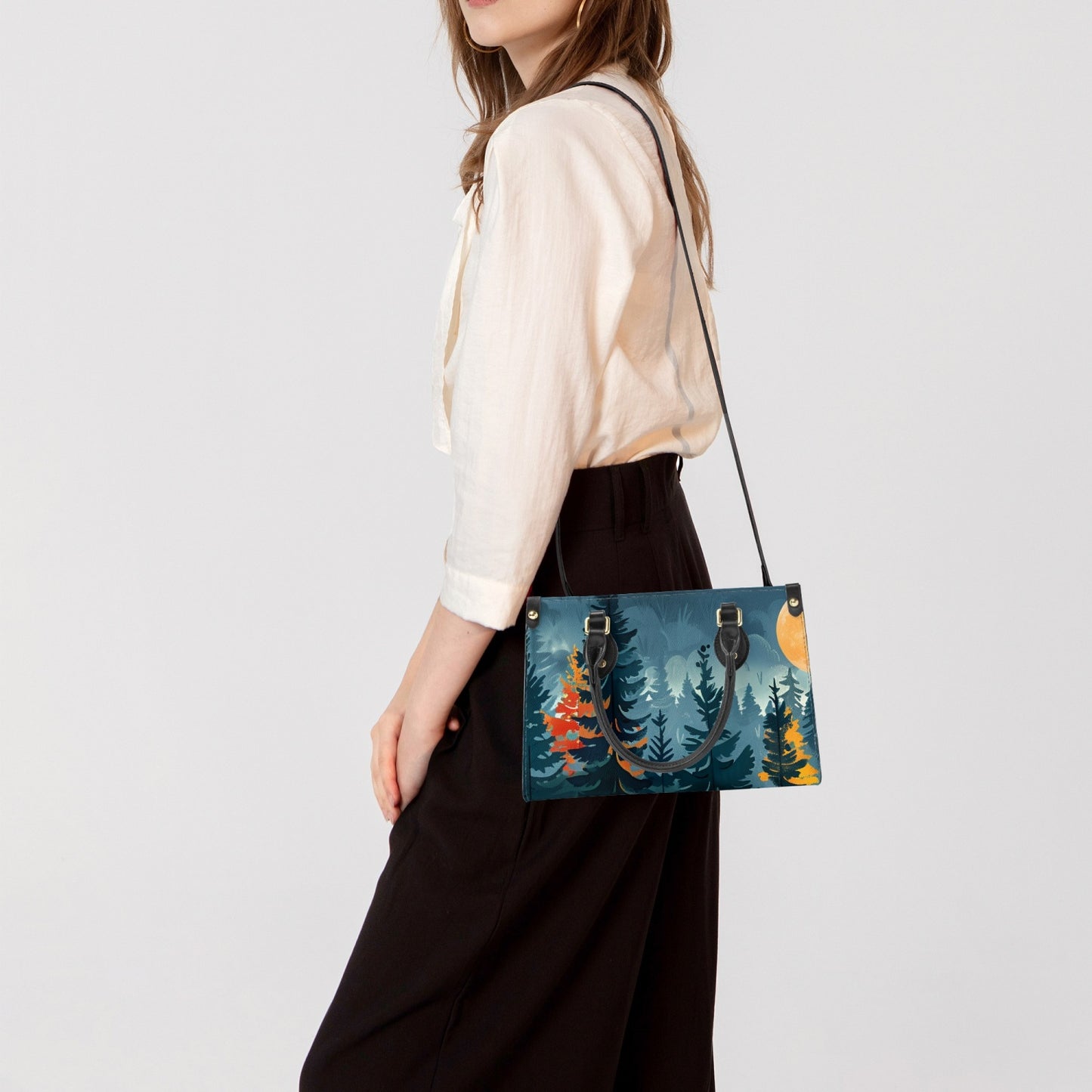 Vegan Leather Tote Bag with Nature Motifs