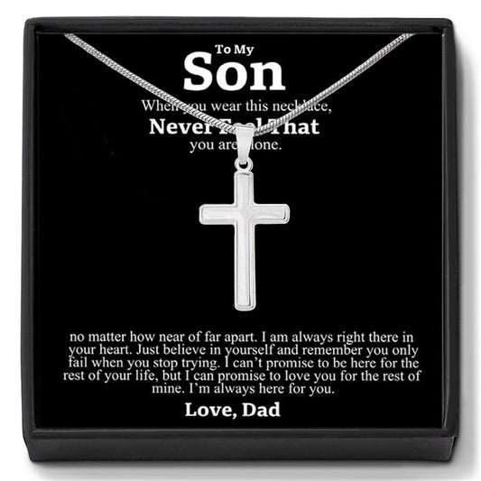 Cross Religious Jewelry Gift with box and personalized card to to your son from your dad