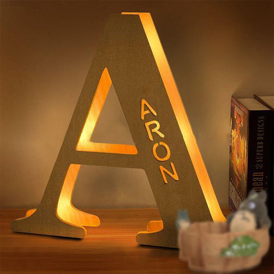 Hollow-Engraved Wooden Alphabet LED Night Light Personalized Alphabet  and the Name on the Letter