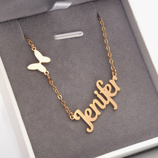 Dainty Butterfly Necklace with Personalized Name